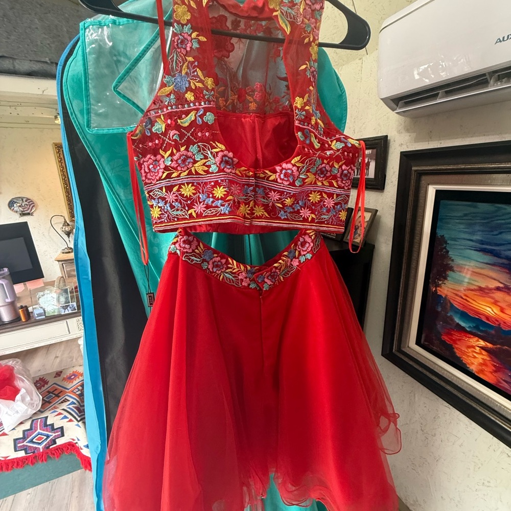 Narianna Red Floral Embroidered Mini Dress